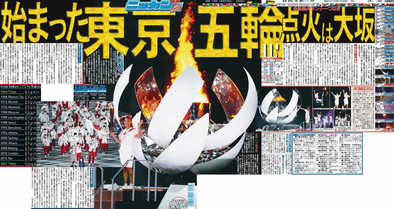 21年7月24日付日刊スポーツ東京最終版1面＆最終面