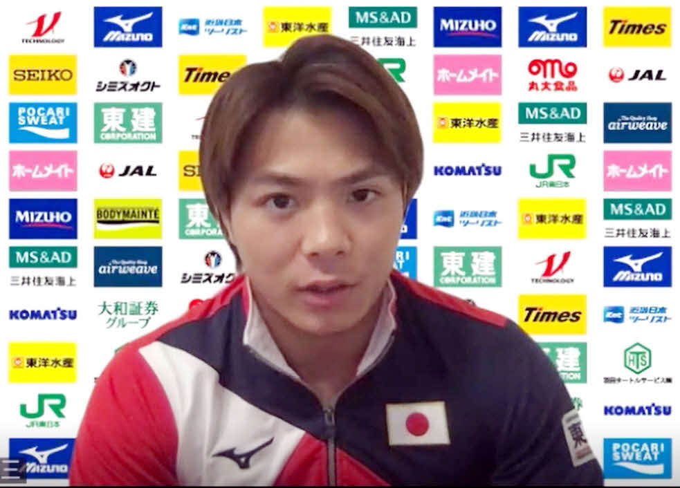 柔道GSハンガリーで優勝し、オンラインで帰国取材に応じる柔道男子66キロ級の阿部一二三（2022年7月13日撮影）