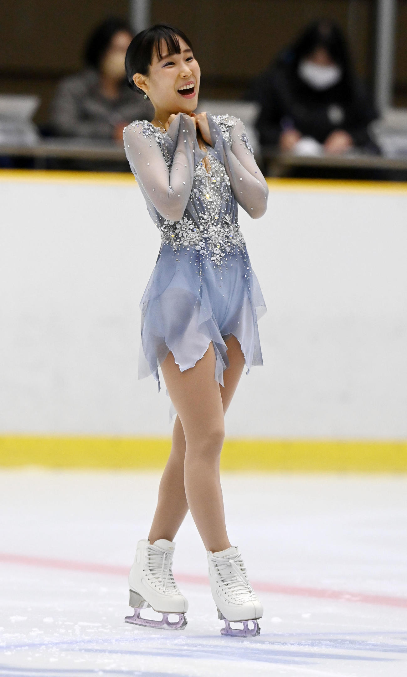 げんさんサマーカップ選手権女子SPで演技を終え笑顔を見せる三原舞依（撮影・前岡正明）