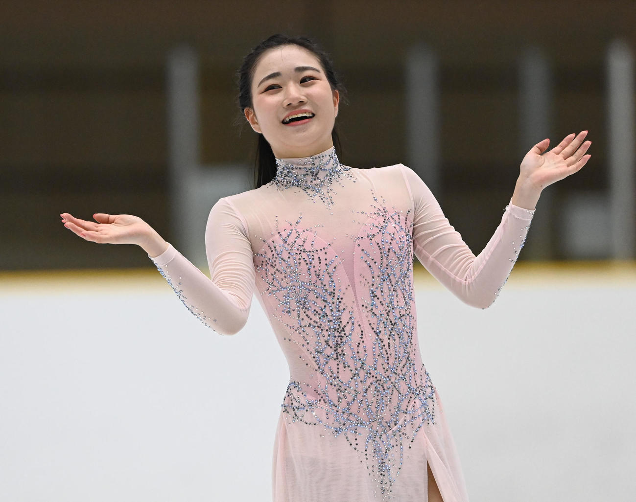 げんさんサマーカップ選手権女子フリーで演技を終え笑顔を見せる河辺愛菜（撮影・前岡正明）