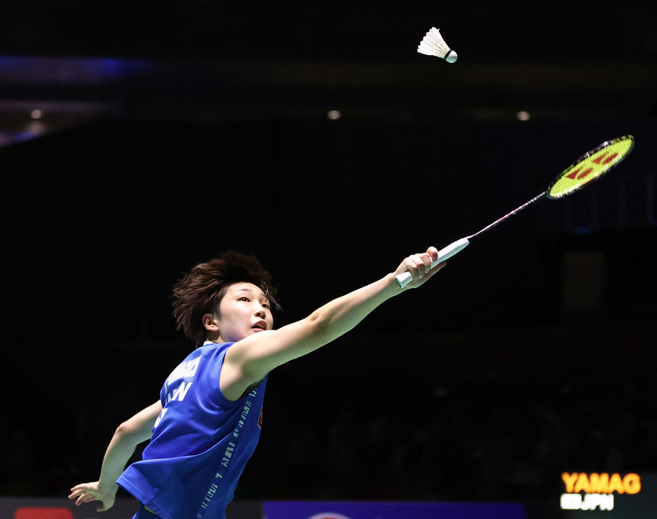 バドミントン世界選手権　女子シングルス準々決勝でプレーする山口茜（代表撮影）