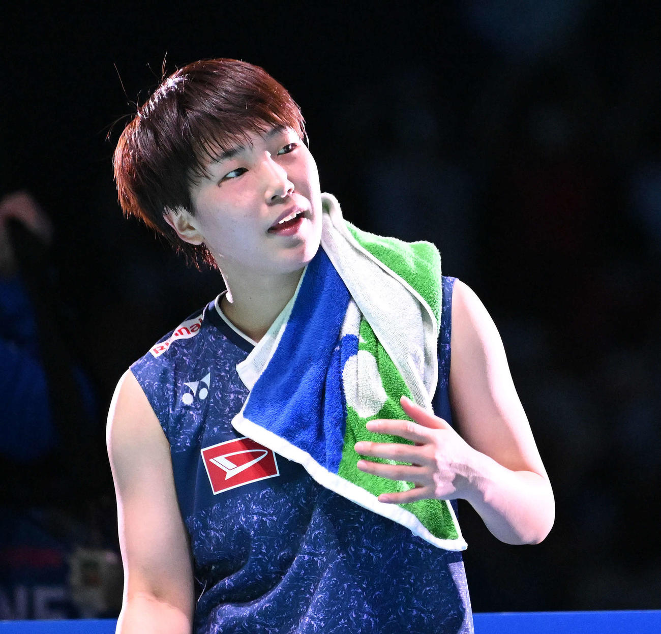 女子シングルスで優勝を決め安堵（あんど）の表情を見せる山口（撮影・滝沢徹郎）
