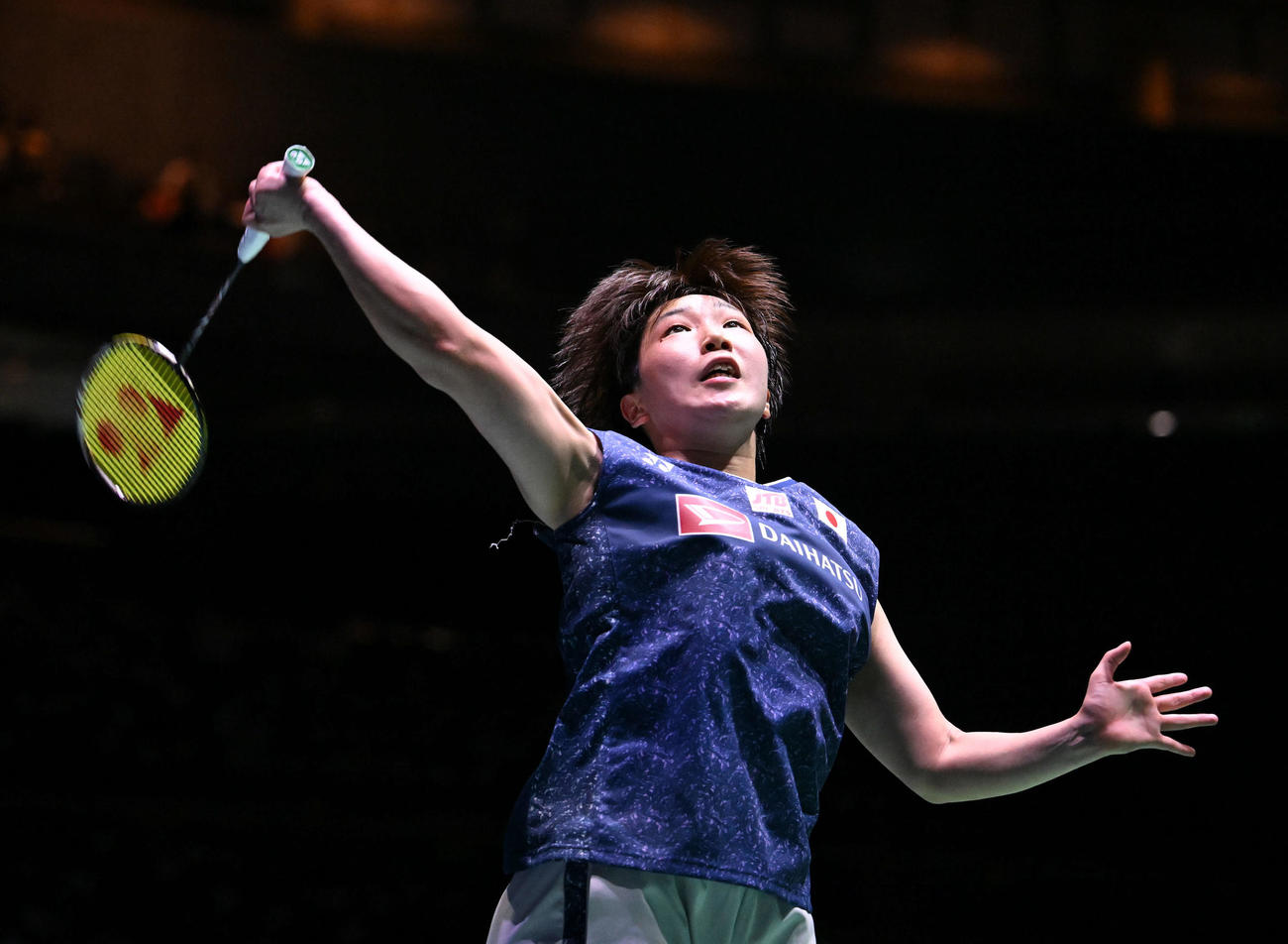 女子シングルス決勝でプレーする山口（撮影・滝沢徹郎）