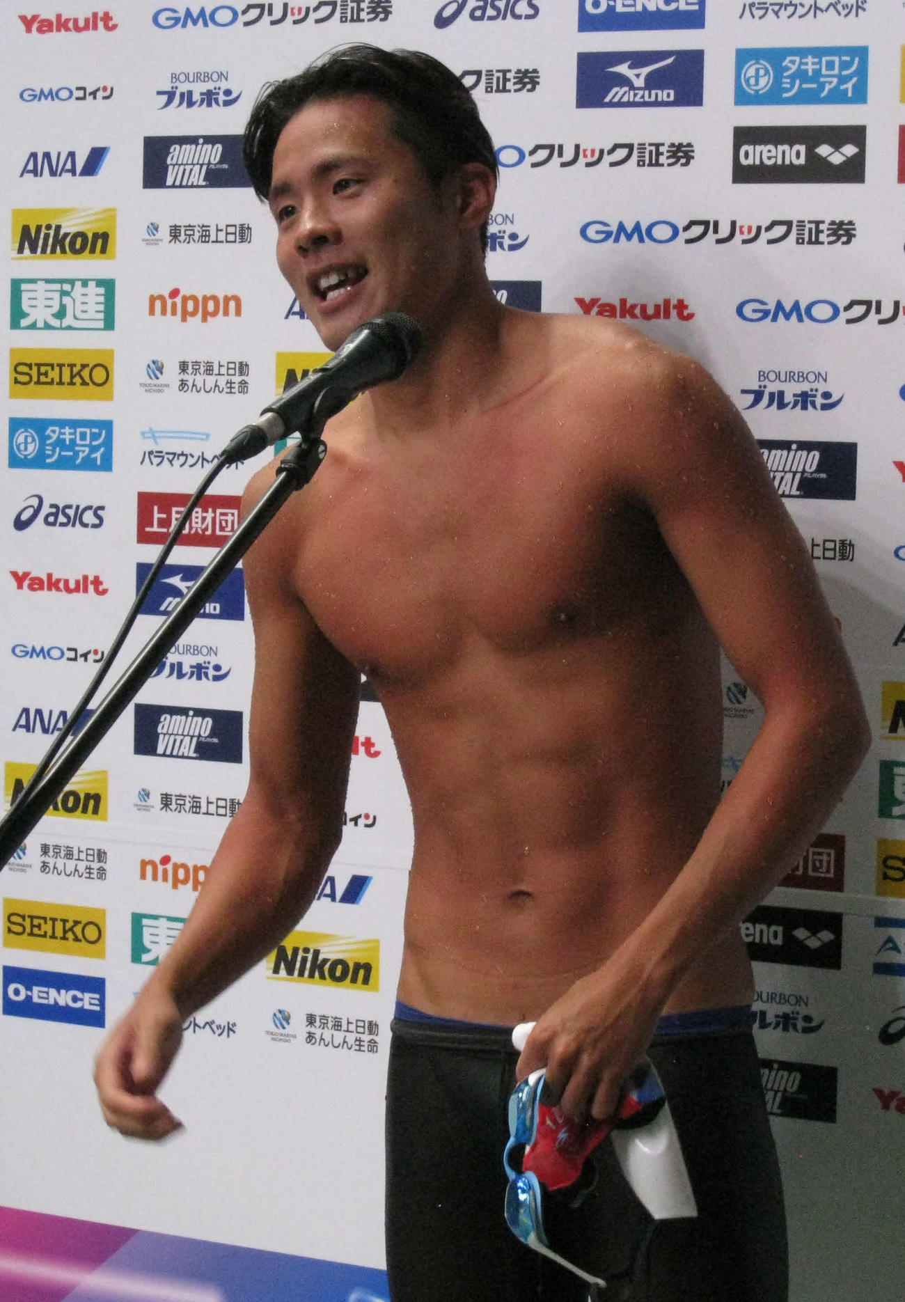 男子50メートル自由形で悲願の初優勝を果たした松本周也（撮影・吉池彰）