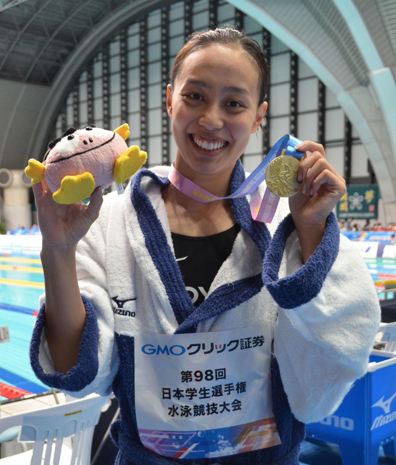 女子100メートル平泳ぎで3年ぶり2度目の優勝を飾った今井月（撮影・吉池彰）