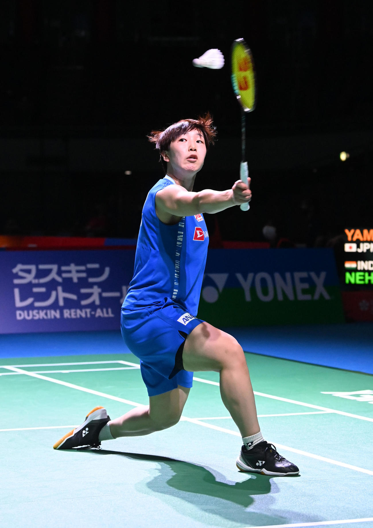 女子シングルス、サイナ・ネワルを破った山口（撮影・前岡正明）