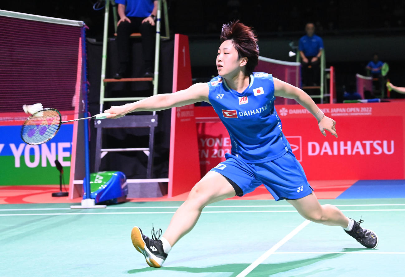 女子シングルス、何冰嬌を破った山口（撮影・前岡正明）