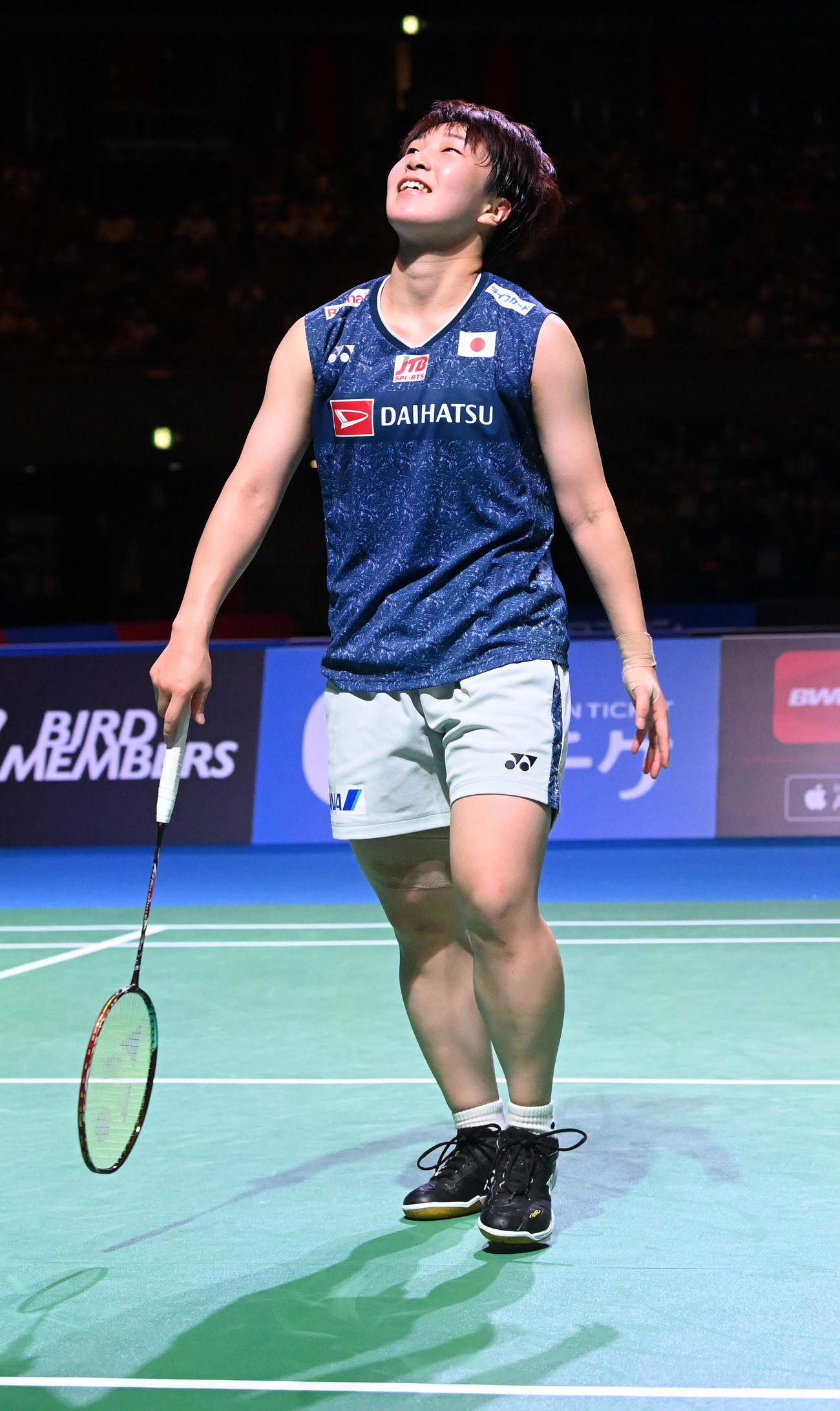 女子シングルス準決勝、陳雨菲を破り笑顔を見せる山口茜（撮影・前岡正明）