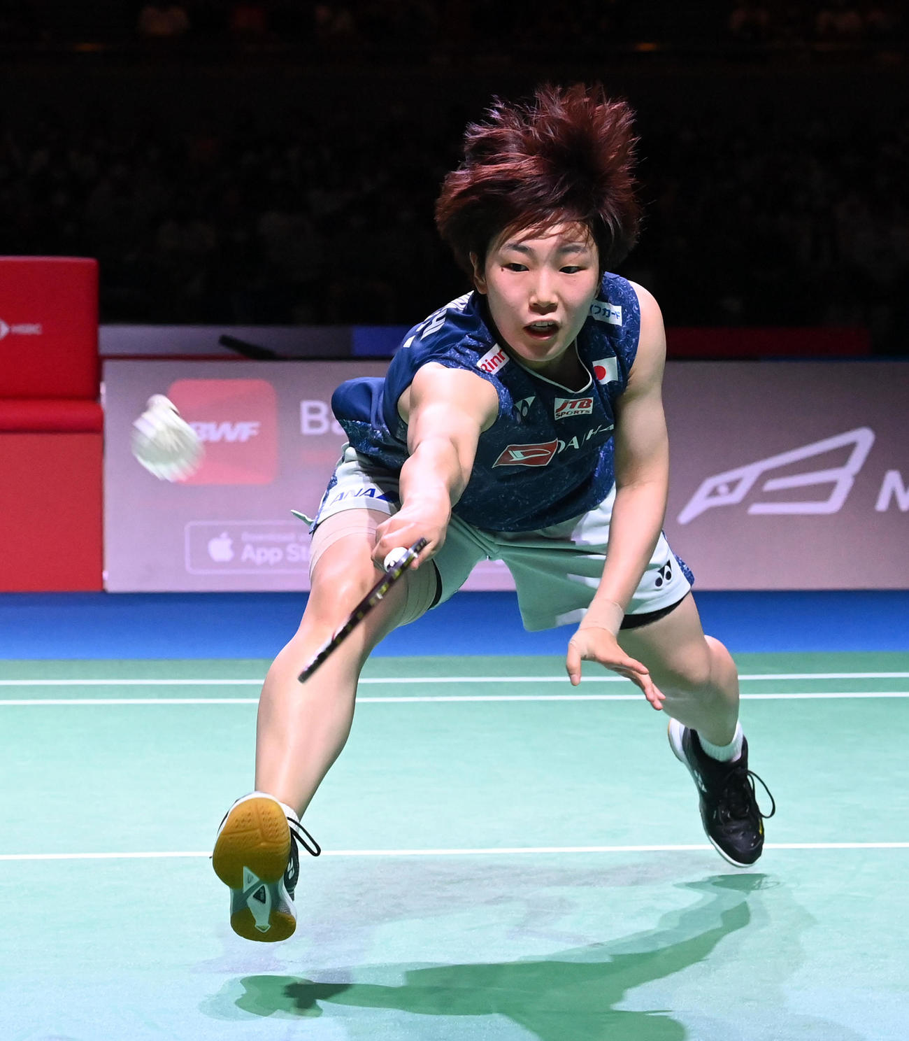 女子シングルス準決勝、陳雨菲を破った山口茜（撮影・前岡正明）