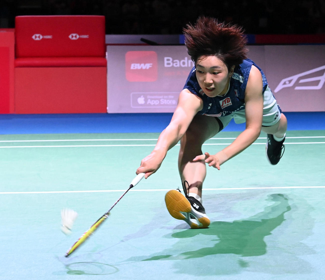 女子シングルス準決勝、陳雨菲を破った山口茜（撮影・前岡正明）