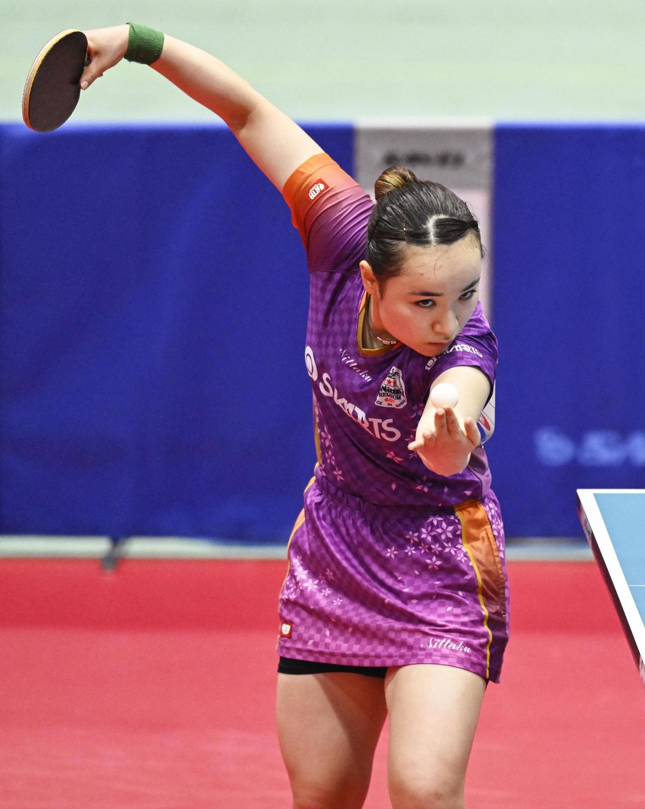 女子決勝　石川佳純を破り優勝した伊藤美誠（共同）