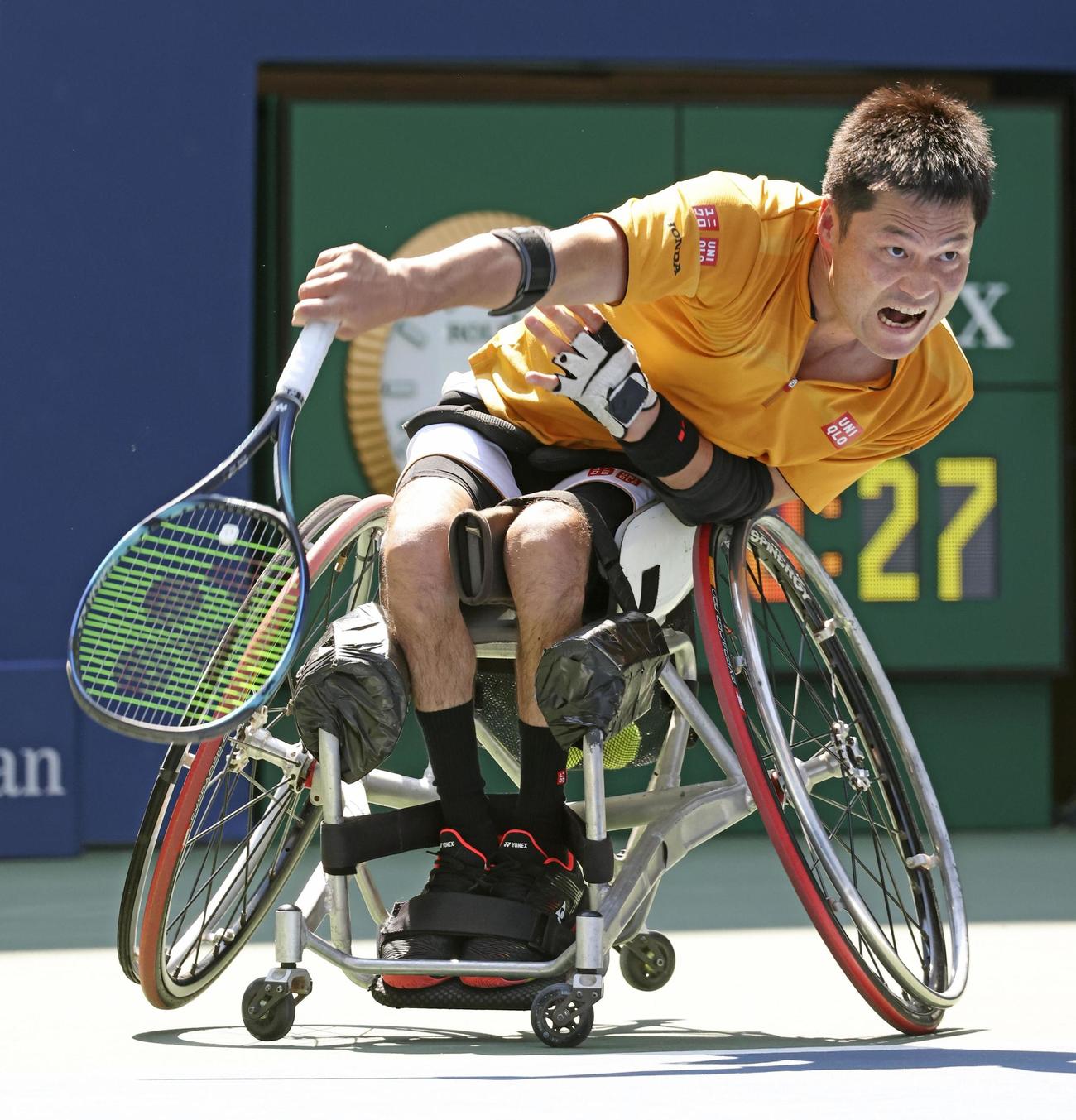 車いすの部男子シングルス準決勝でストレート勝ちした国枝慎吾（共同）