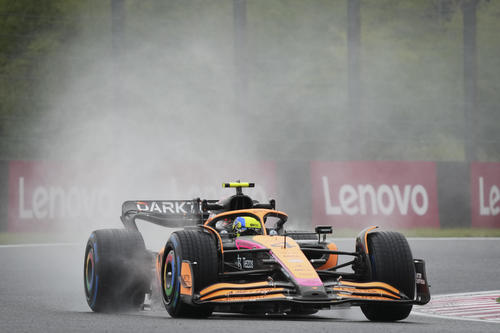 雨のフリー走行　マクラーレンのランド・ノリス（AP）