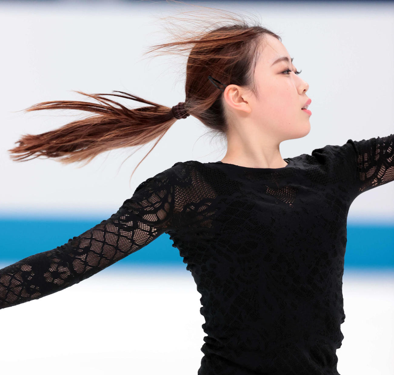 フィギュアジャパンオープン2022　表情豊かに練習する紀平（撮影・浅見桂子）