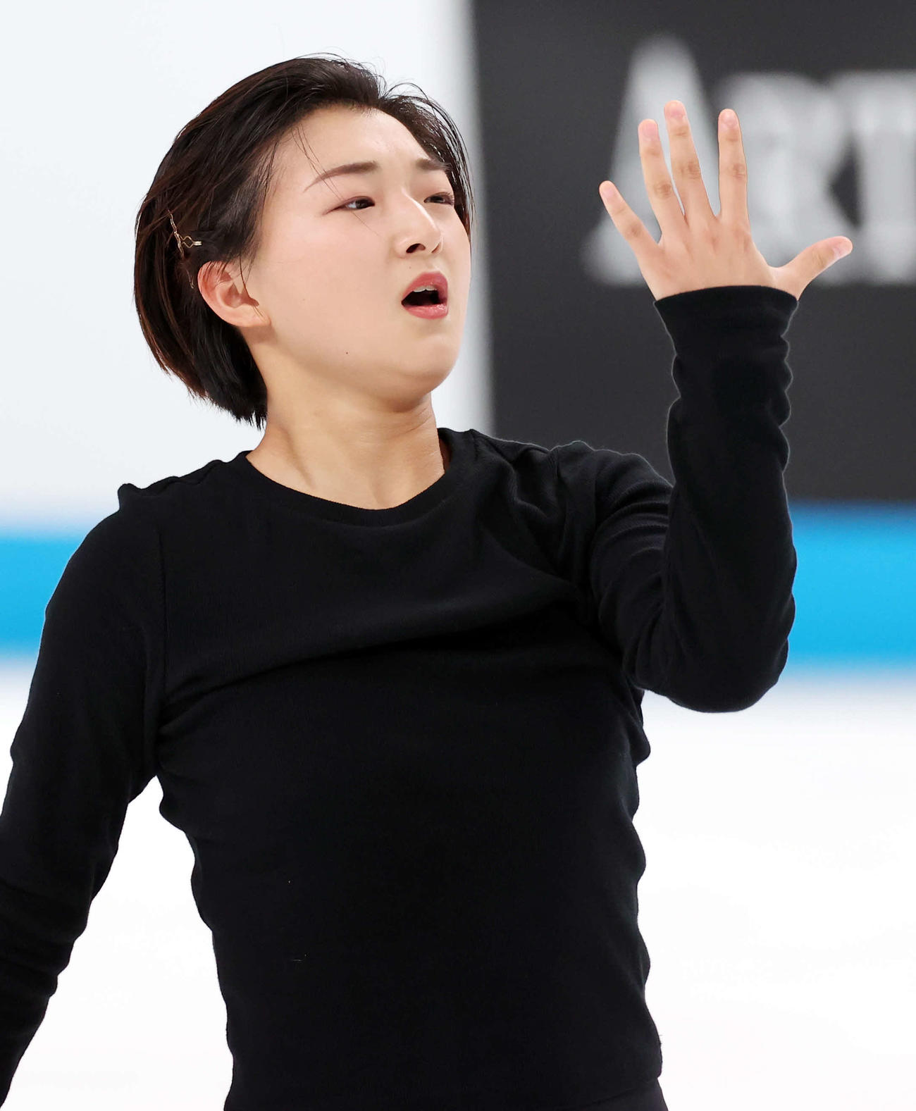 フィギュアジャパンオープン2022　表情豊かに練習する坂本（撮影・浅見桂子）