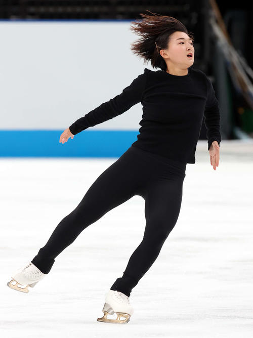 フィギュアジャパンオープン2022　表情豊かに練習する坂本（撮影・浅見桂子）