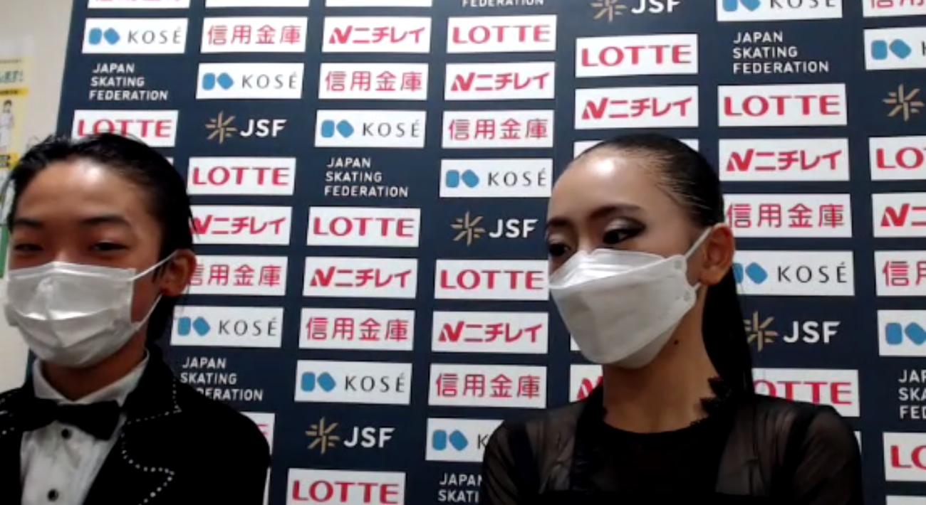 全日本ノービス選手権でアイスダンス2連覇を飾った吉田菫（右）、小河原泉颯組