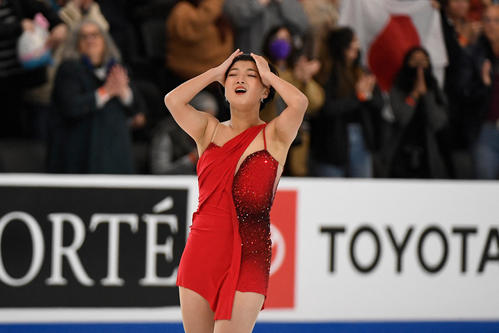 GPシリーズ第1戦スケートアメリカ　女子フリーで演技を終えた坂本花織（USA TODAY＝ロイター）