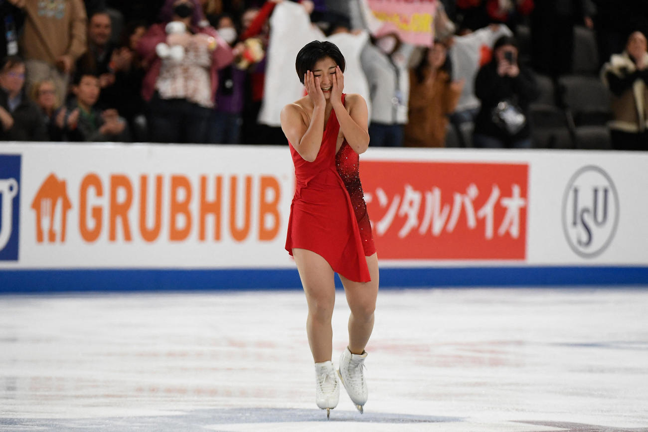 GPシリーズ第1戦スケートアメリカ　女子フリーで演技を終えた坂本花織（USA TODAY＝ロイター）