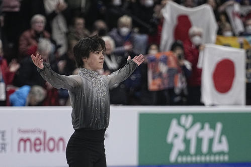 グランプリ（GP）シリーズ第2戦スケートカナダ　男子フリー　演技を終えた宇野昌磨（USA TODAY＝ロイター）