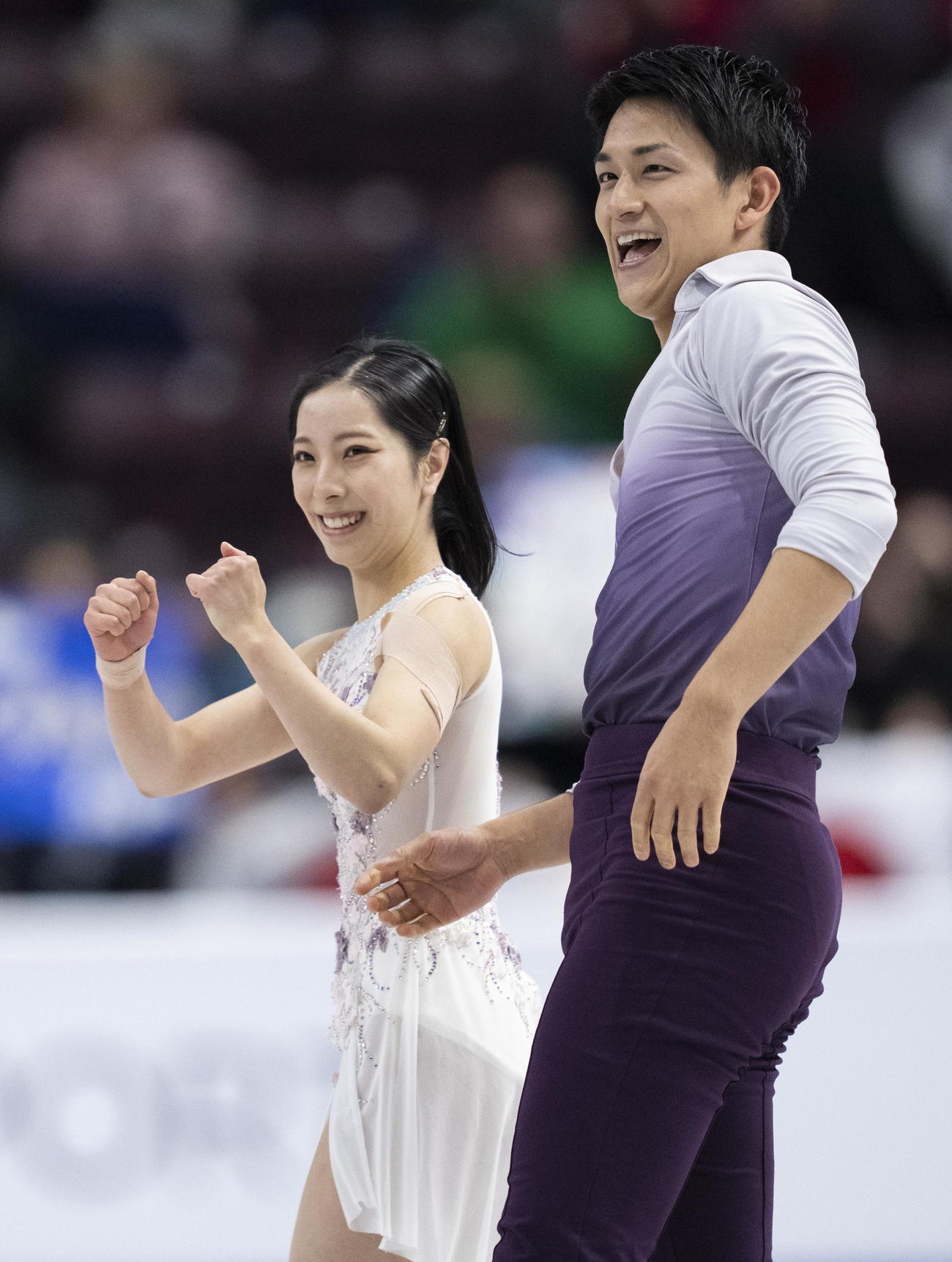 グランプリ（GP）シリーズ第2戦スケートカナダ　ペアフリー　演技を終えた三浦璃来＆木原龍一組（AP）