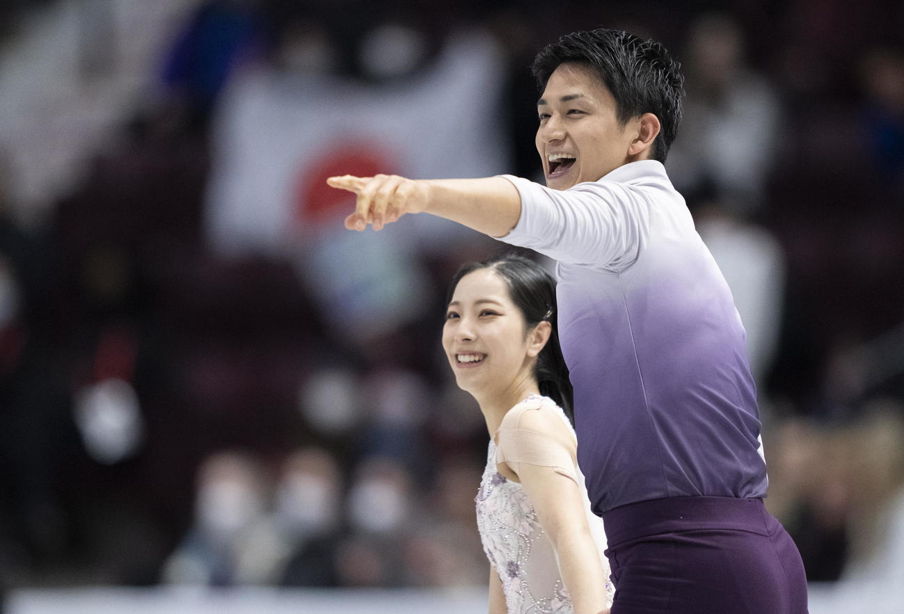 グランプリ（GP）シリーズ第2戦スケートカナダ　ペアフリー　演技を終えた三浦璃来＆木原龍一組（AP）