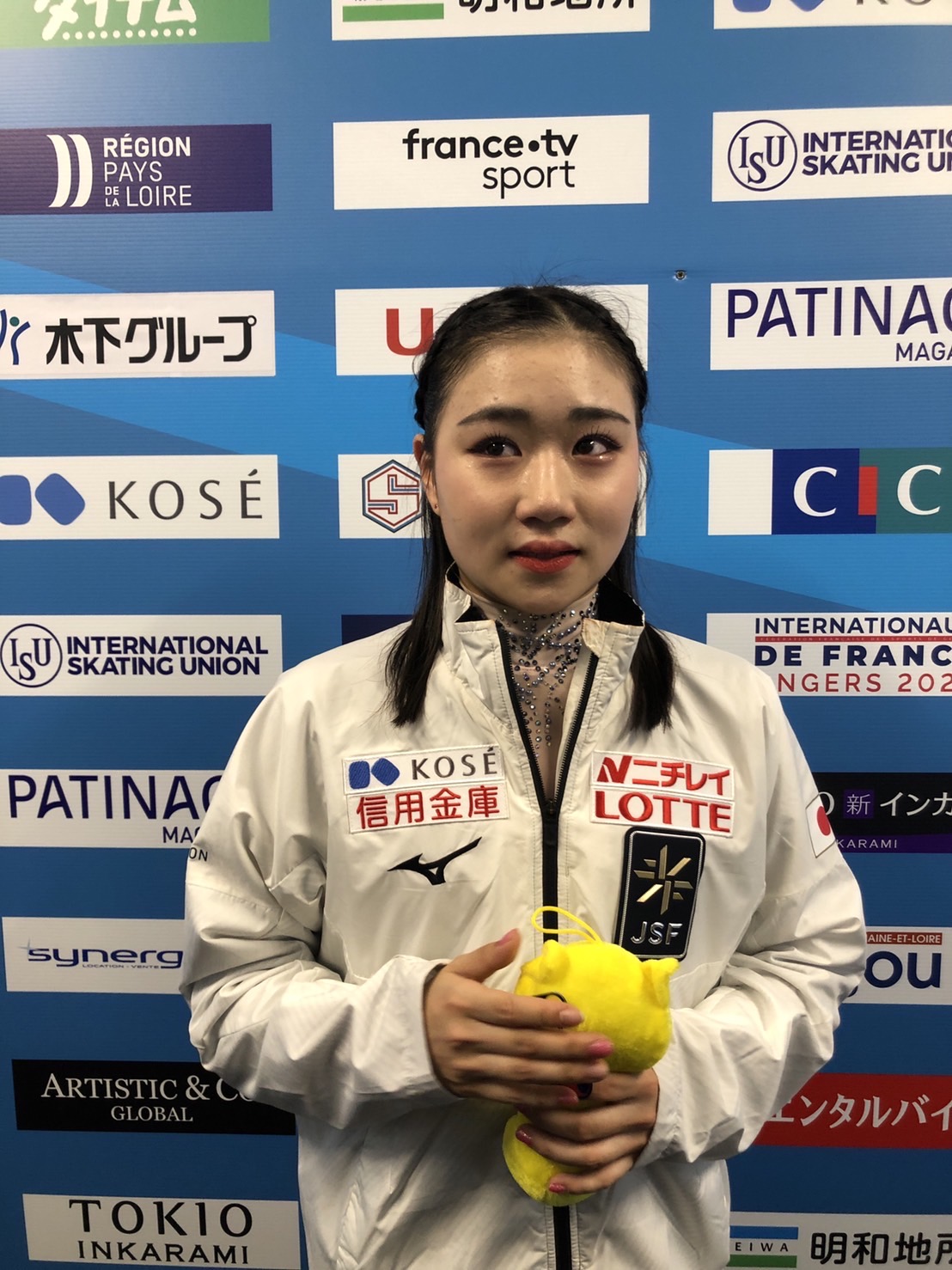 GP第3戦フランス杯女子フリーを終えて思いを語る河辺（撮影・松本愛香）