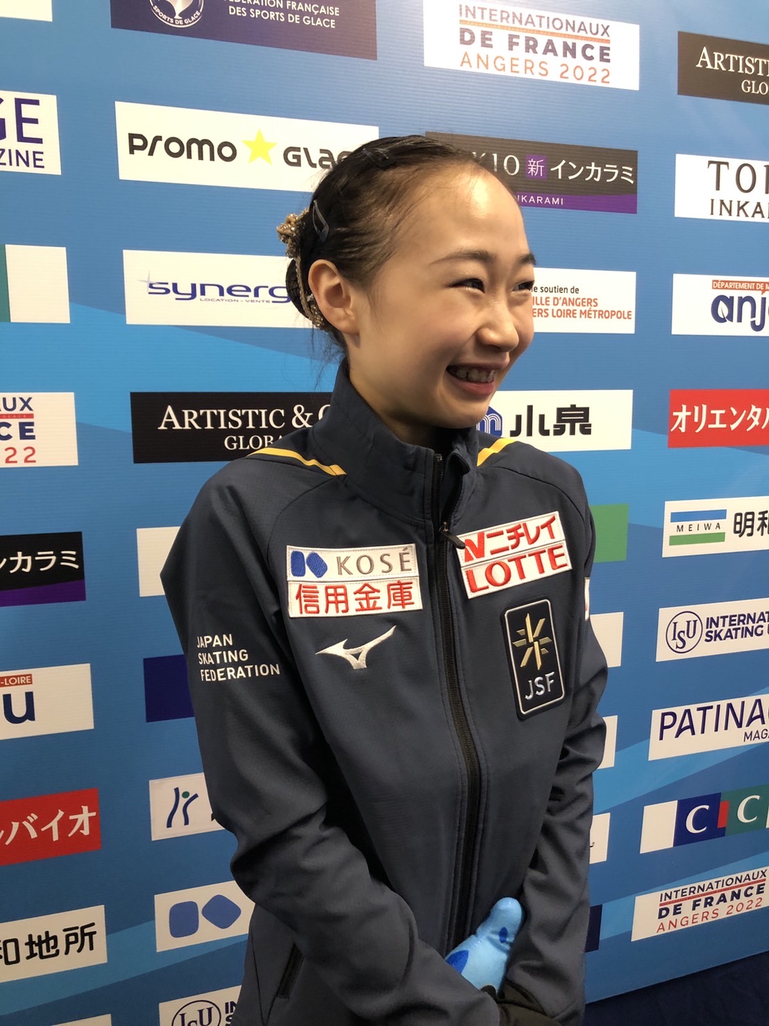 GP第3戦フランス杯女子フリーを終えて思いを語る松生（撮影・松本愛香）