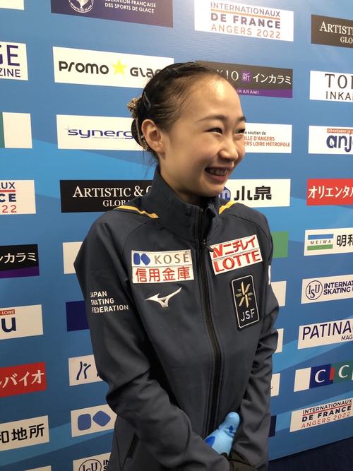 GP第3戦フランス杯女子フリーを終えて思いを語る松生（撮影・松本愛香）