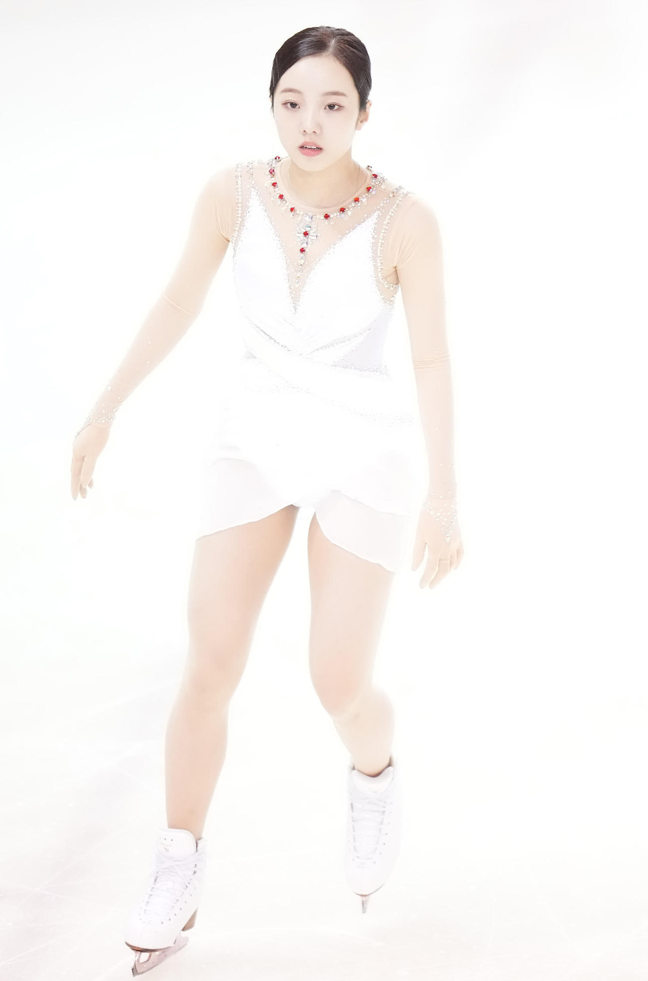 女子フリー　6分間練習で調整する本田真凜（撮影・鈴木みどり）