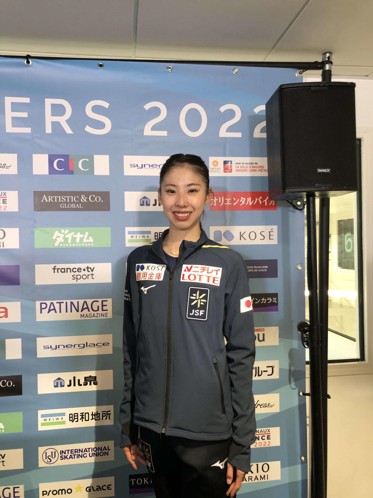 GP第3戦フランス杯女子フリー後に笑顔を見せる住吉（撮影・松本愛香）