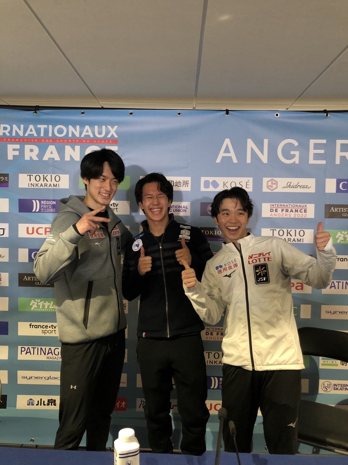 GP第3戦フランス杯男子優勝のアダム・シャオイムファ（中央）、2位の山本（左）、3位の友野