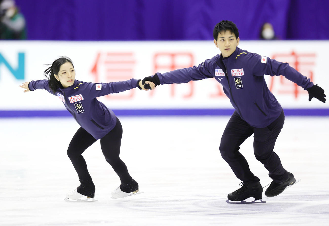 当日練習に臨む三浦（左）、木原組（撮影・足立雅史）