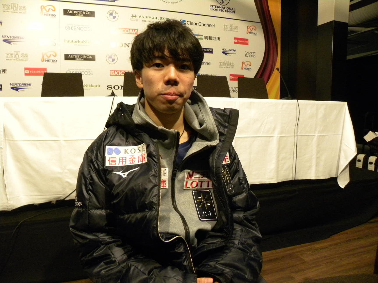 男子フリーから一夜明け、思いを語る佐藤駿（撮影・松本航）