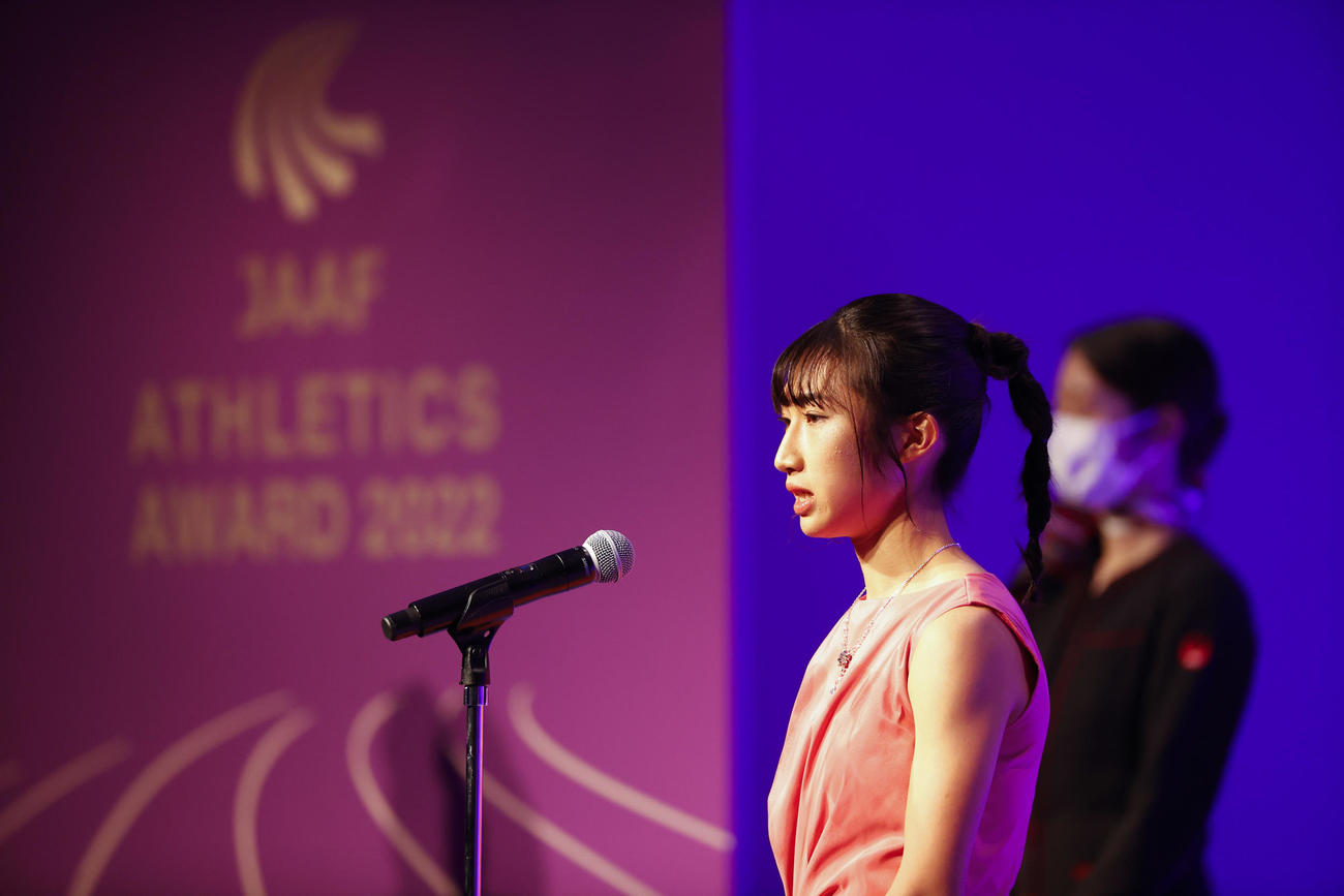 日本陸上競技連盟「アスレティックス・アワード2022」で女子の「日本グランプリシリーズ2022チャンピオン」に輝いた田中（写真提供：日本陸上競技連盟／フォート・キシモト）