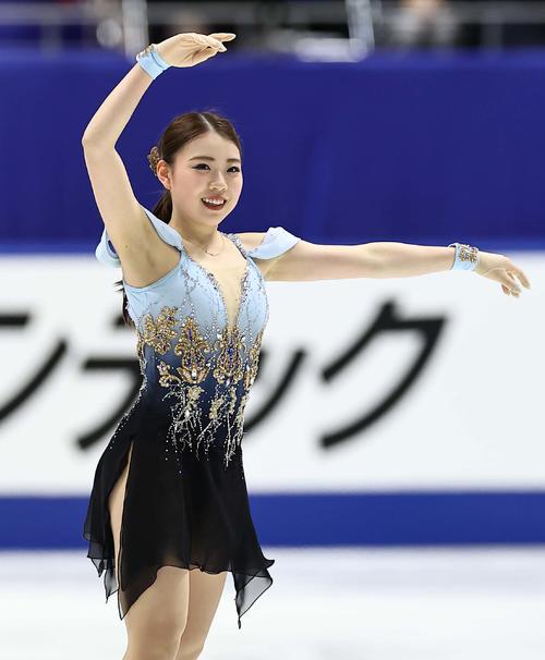 フリーの演技を終え笑顔を見せる紀平(撮影・上田博志)