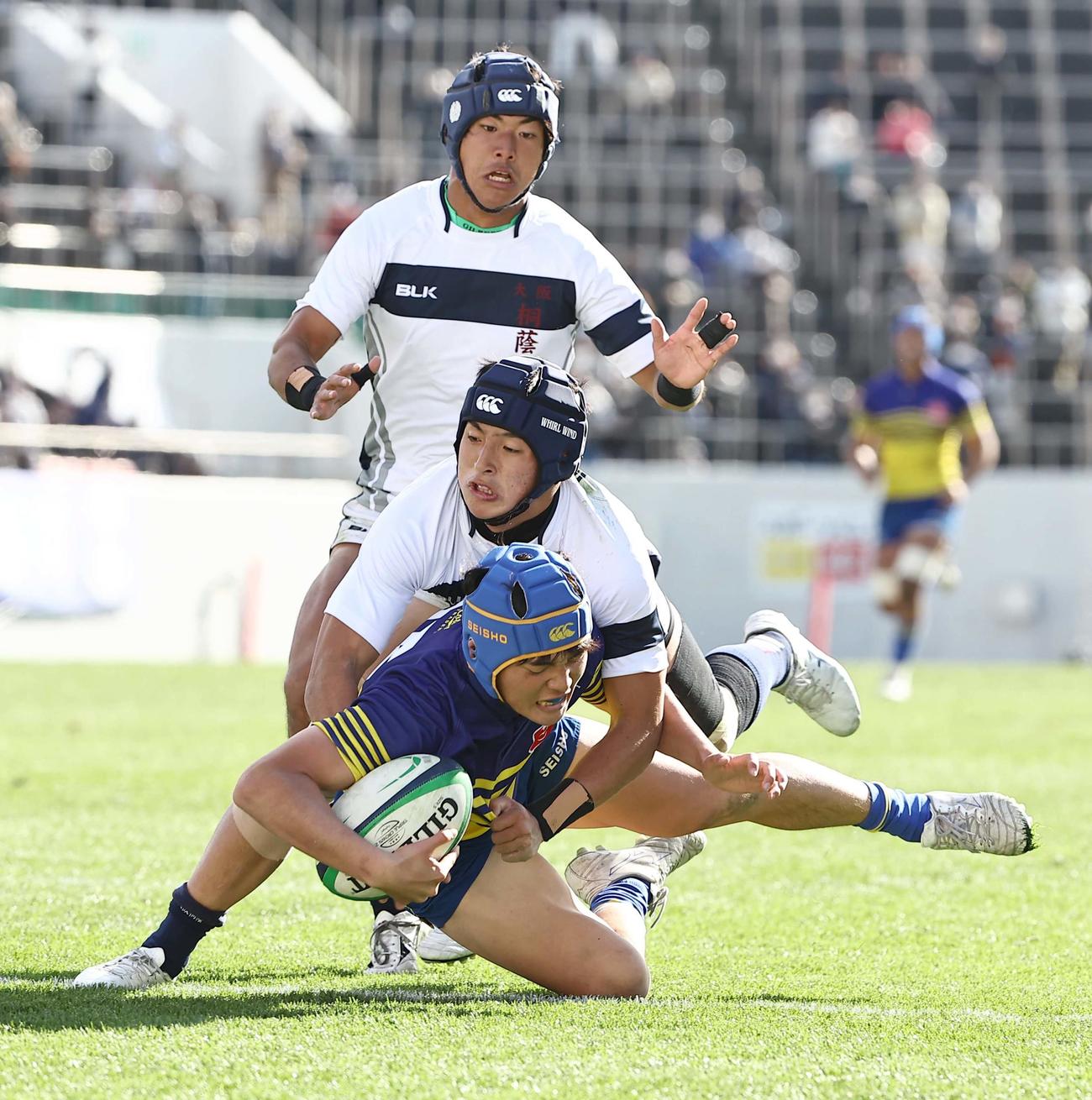 大阪桐蔭対京都成章　前半、同点トライを決める京都成章FB太田（撮影・上田博志）