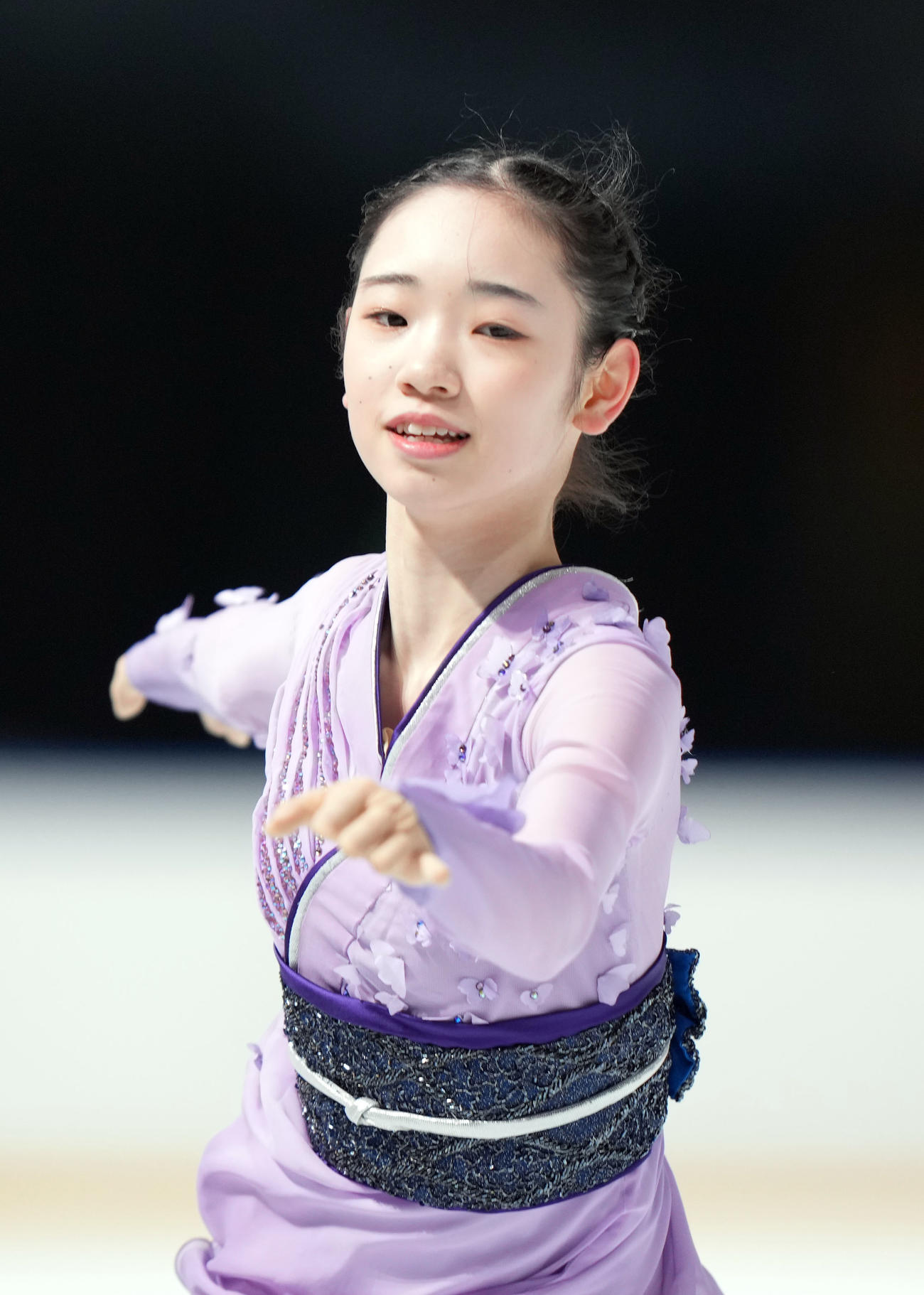 少年女子SPで演技する長岡（北海道）（撮影・狩俣裕三）
