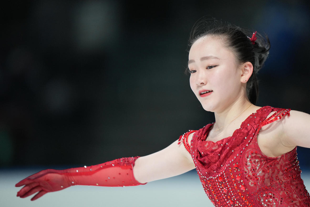 成年女子SPで迫力ある演技を見せる猪股（茨城）（撮影・狩俣裕三）