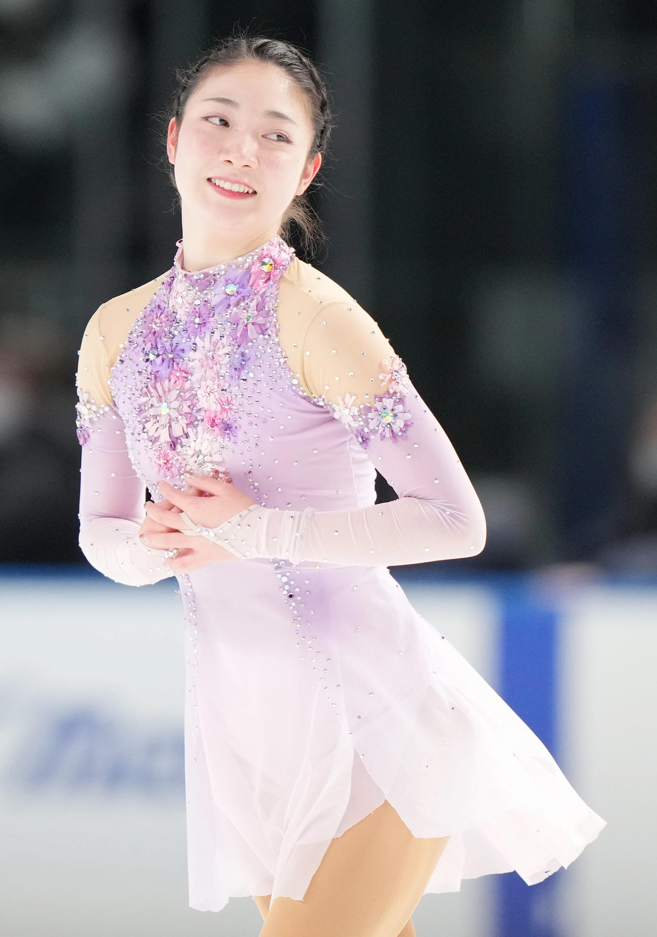 成年女子SPの演技後、ホッとした表情を見せる小嶋（鳥取）（撮影・狩俣裕三）