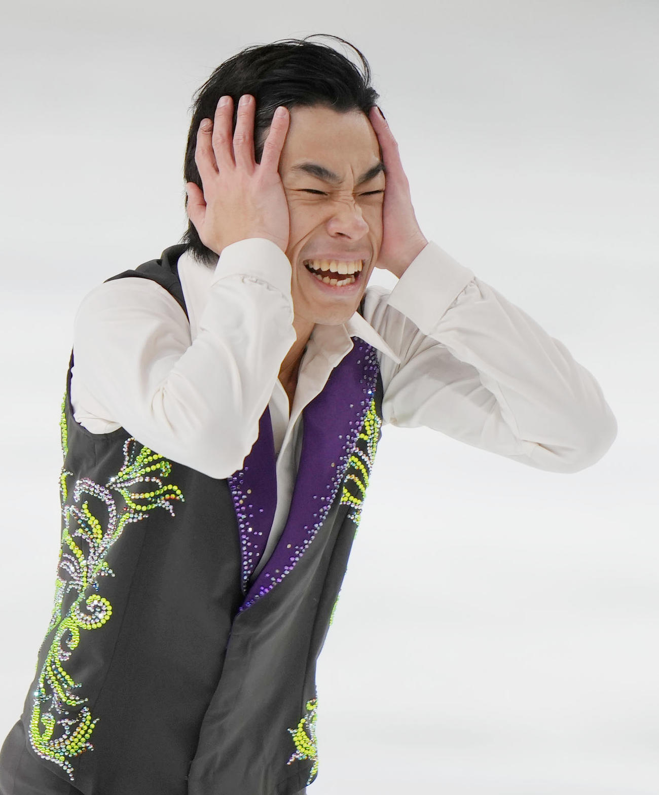 成年男子SPの演技後、悔しがる織田（大阪）（撮影・狩俣裕三）