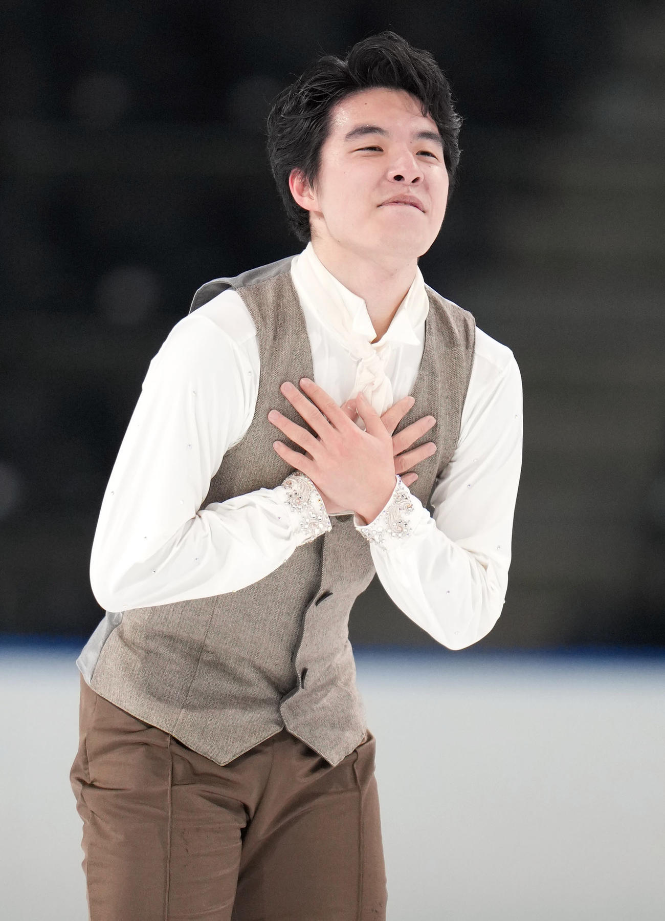 成年男子フリー　現役最後の演技でフィニッシュを決め、充実した表情を見せる山隈（兵庫）（撮影・狩俣裕三）
