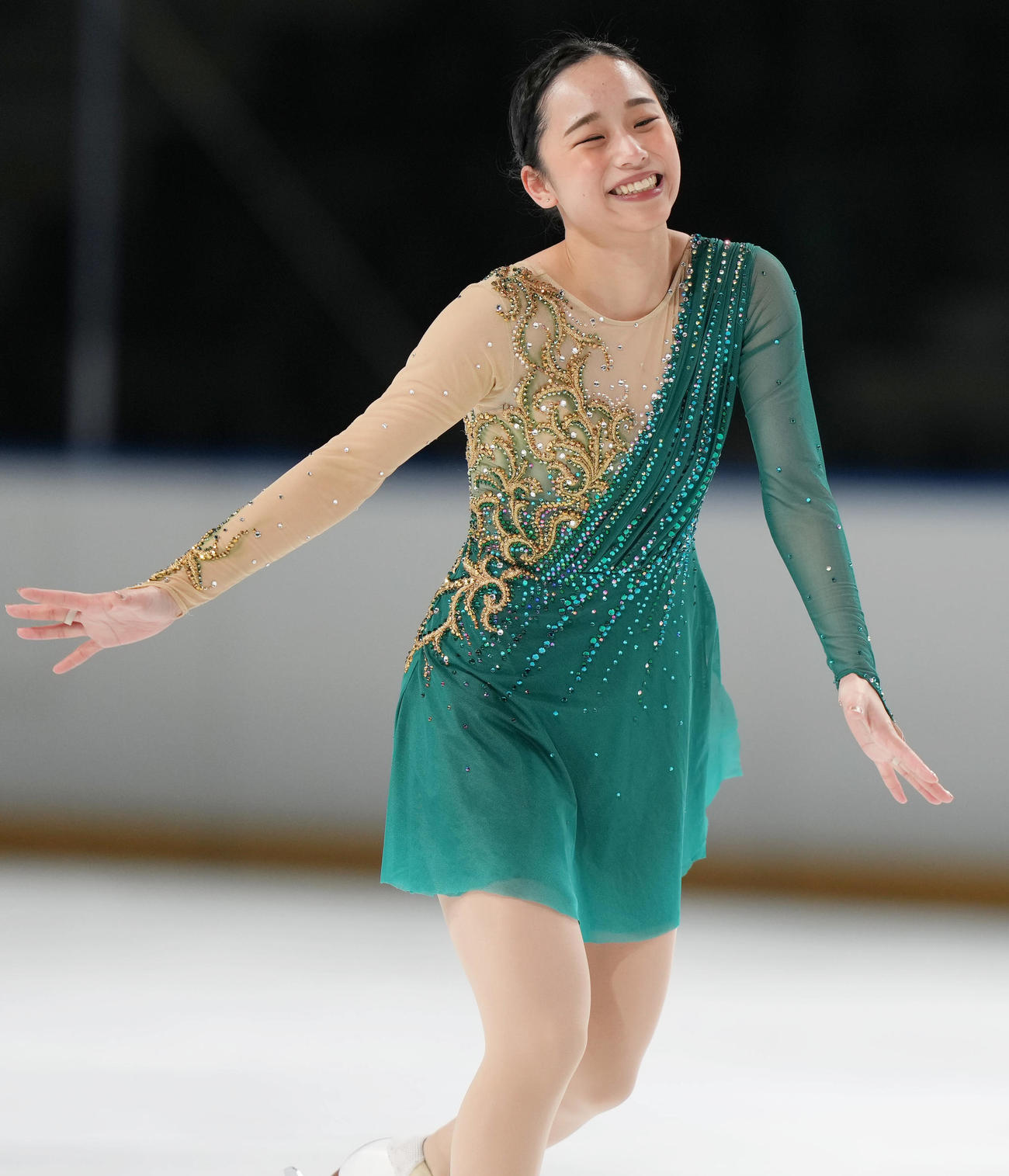 成年女子フリーの演技後、笑顔を見せる山下（愛知）（撮影・狩俣裕三）
