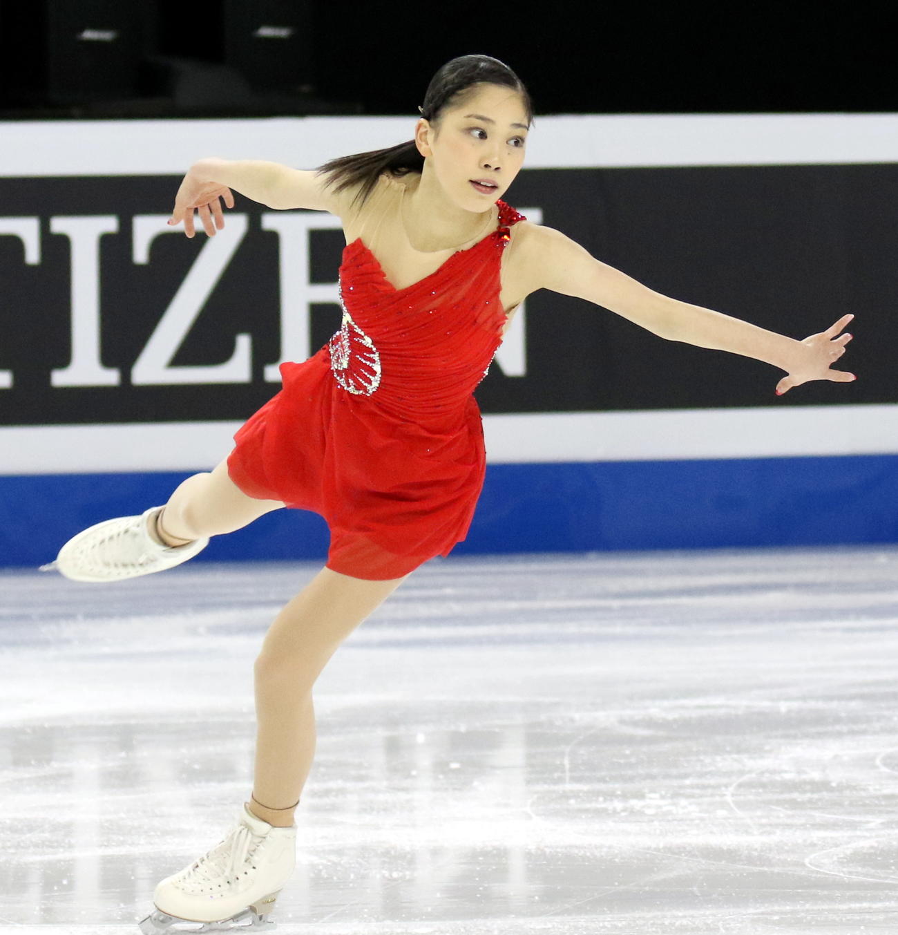 フィギュアスケート4大陸選手権　女子SPの6分間練習で最終調整する吉田陽菜（撮影・木下淳）