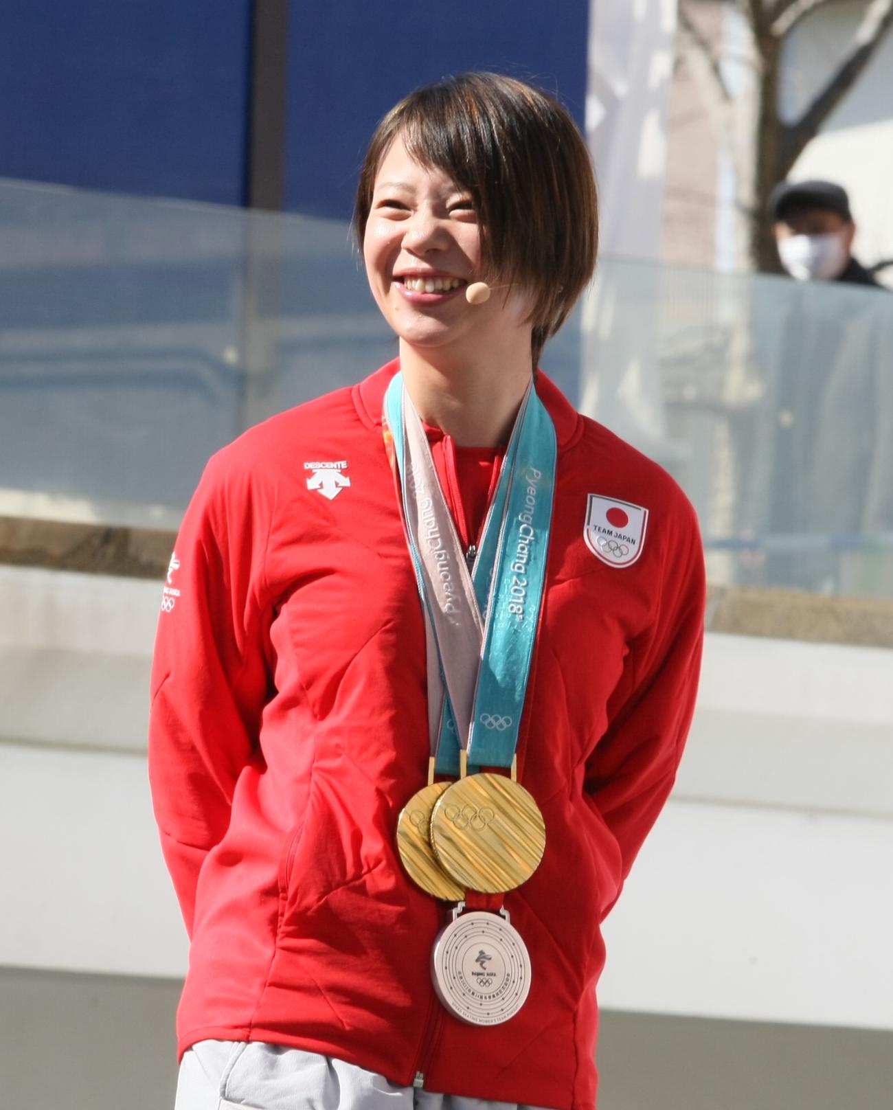 北京五輪1周年記念イベントに登壇した高木菜那（撮影・藤塚大輔）