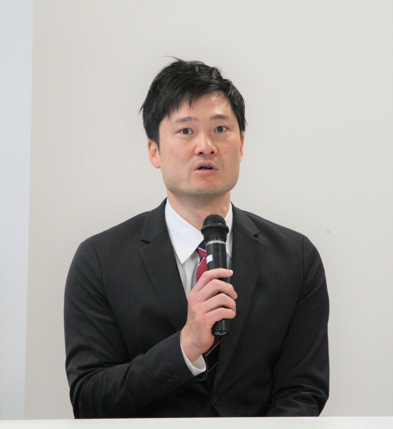 木下グループジャパンオープンテニスチャンピオンシップ2023の記者発表会に登壇した国枝慎吾さん（撮影・藤塚大輔）