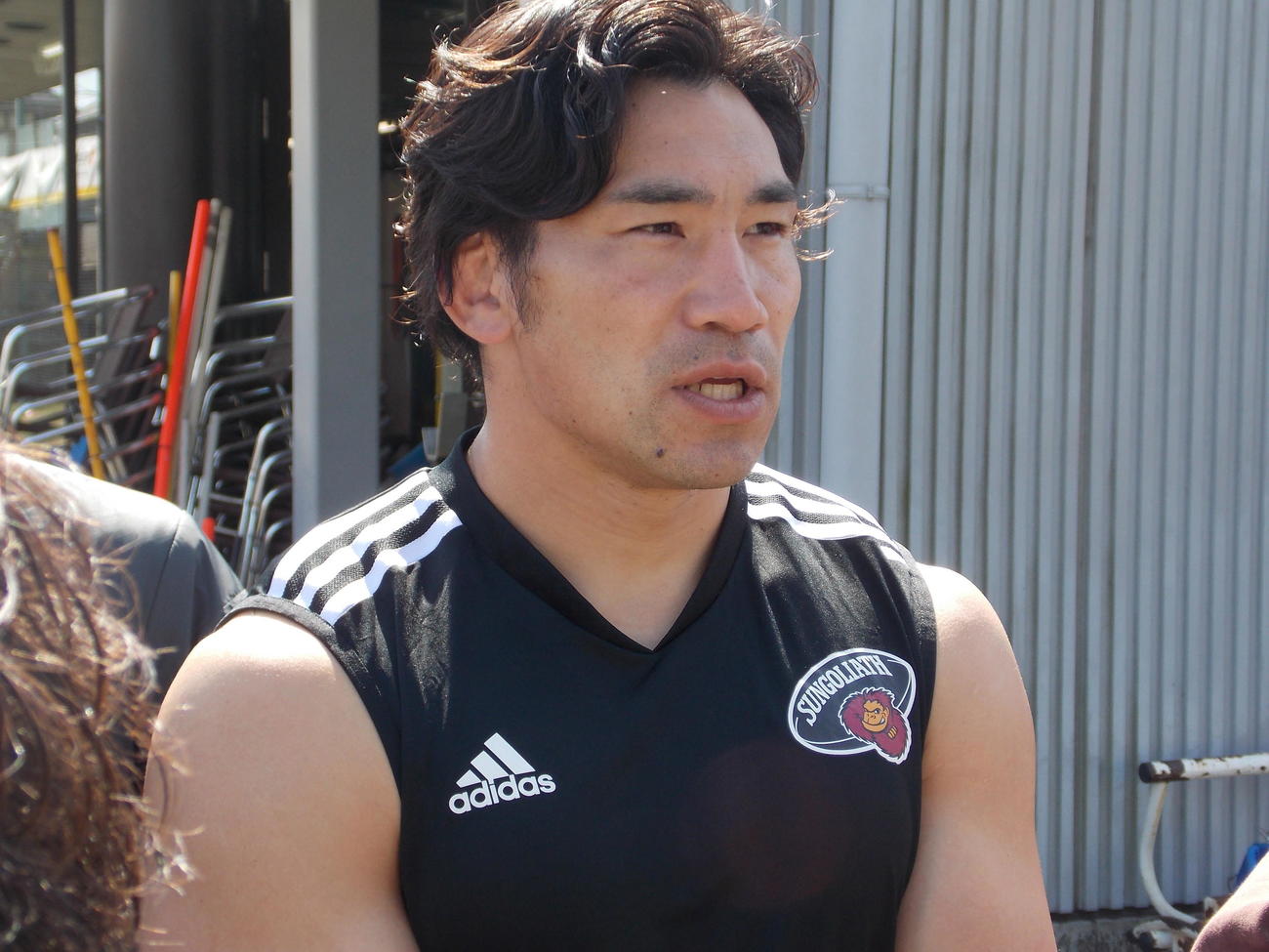 埼玉戦に向けての練習を終えて思いを口にする東京SGの中村亮土（撮影・松本航）