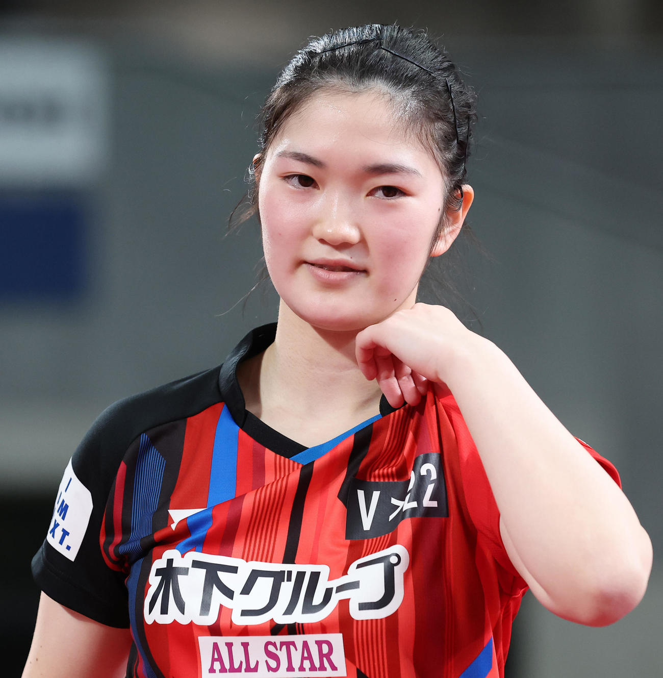 女子シングルス決勝　襟をつかむ木原（2023年1月29日撮影）