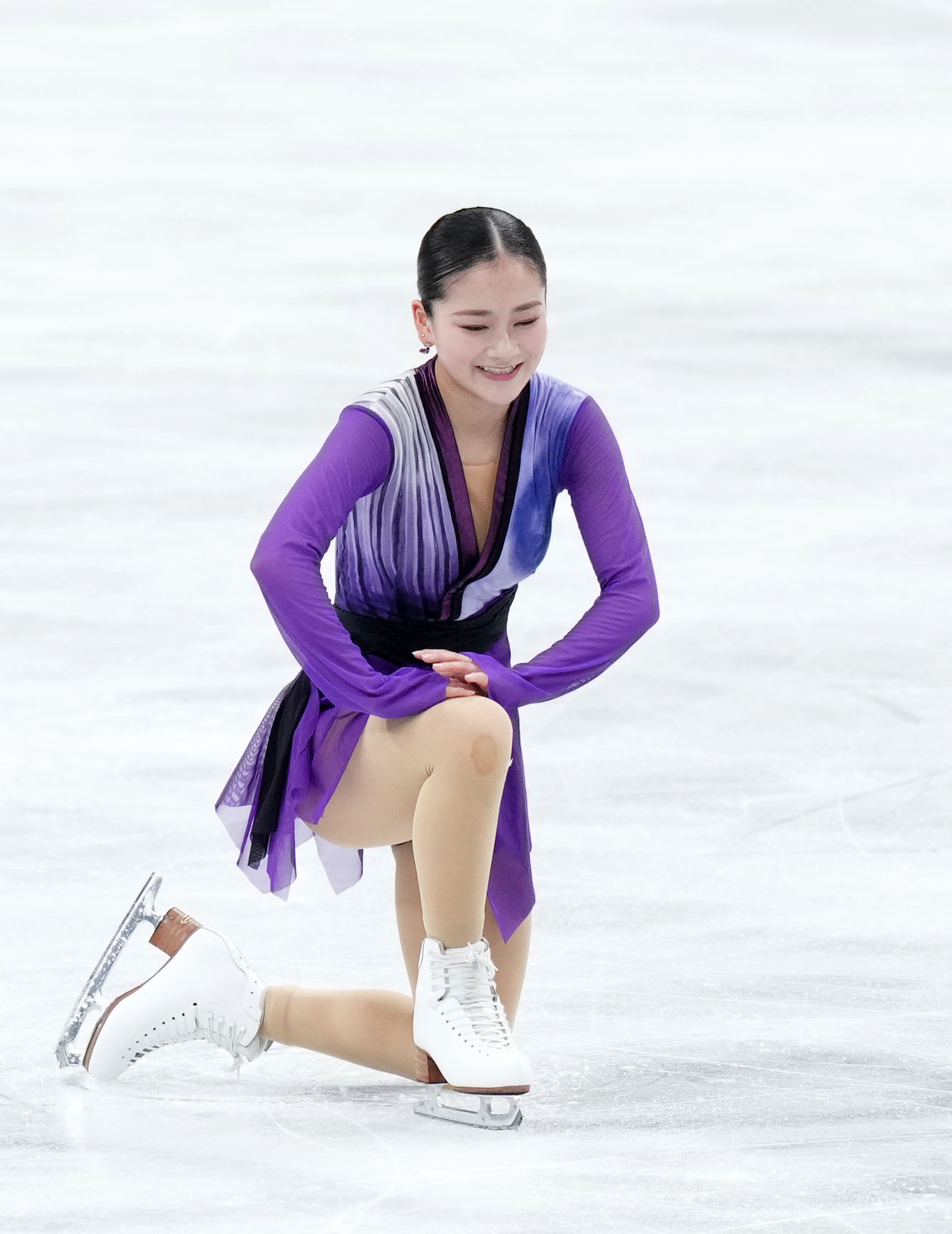 女子フリーでの演技を終え笑みを浮かべる渡辺（撮影・横山健太）