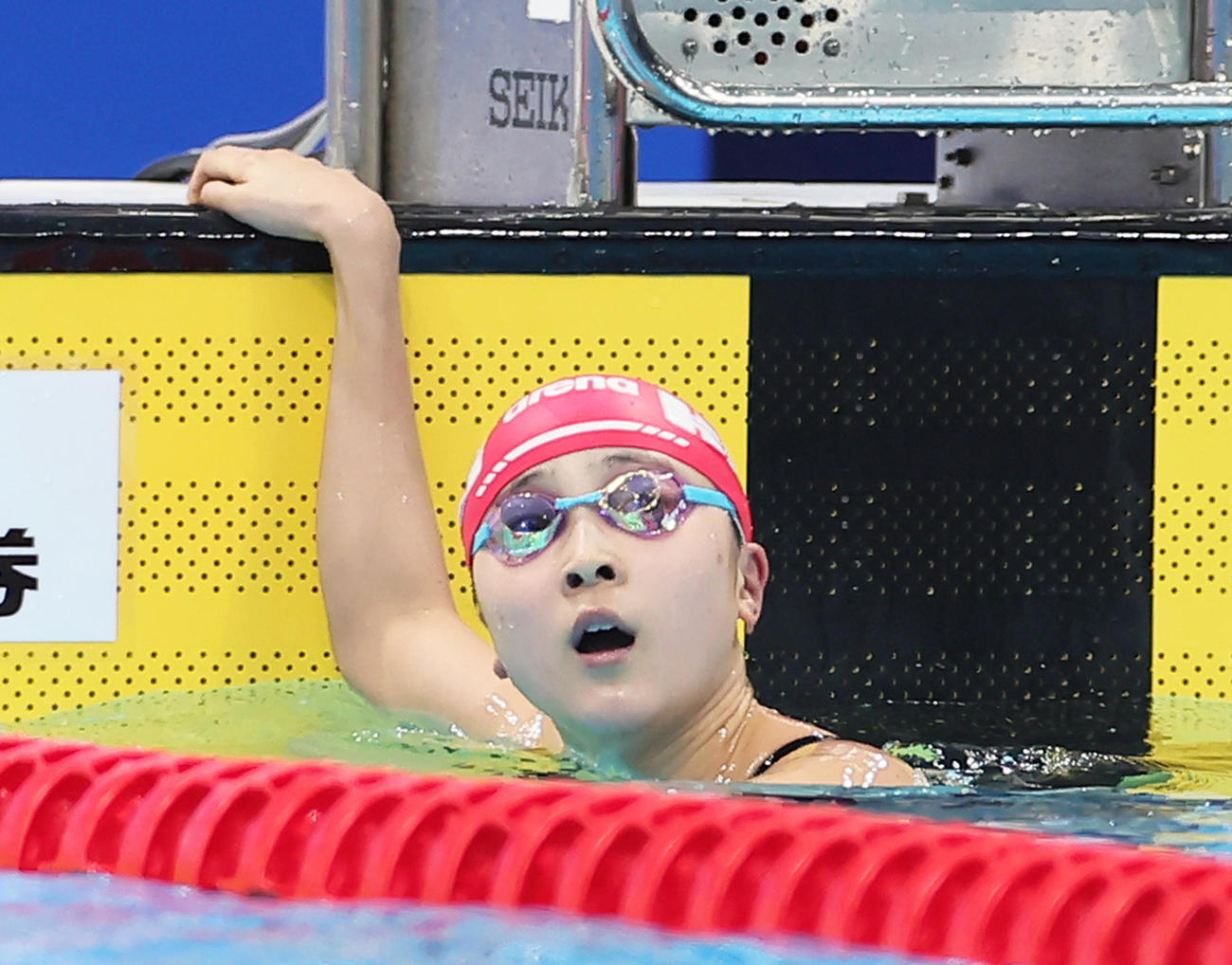 女子200メートル個人メドレー予選を全体2位で通過した成田（撮影・足立雅史）